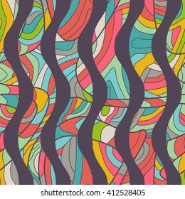 Seamless colorful background with wavy lines filled with ornate pattern