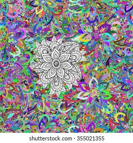 Seamless colorful background.Colorful doodles flowers and leafs. Vector illustration.