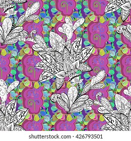 Seamless colorful background.Colorful and white doodles flowers and leafs. Vector illustration.