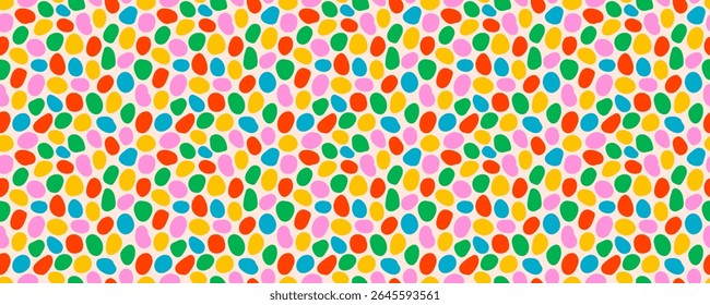 Patrón colorido inconsútil de la gota en el fondo claro. Diseño de Vector de punto de confeti irregular abstracto juguetón para la habitación de los niños, tela, papel de embalaje, decoración del partido, marca. Arrastre hasta el panel Muestras para usarlo.