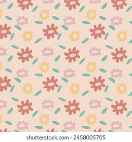 Seamless and colorful boho aesthetic floral pattern. This design is suitable for scrapbooking, vinyl stickers, stickers, clothing screen printing, printable decorations, clothing