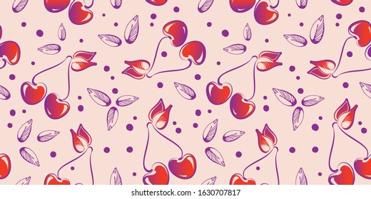 Seamless colorful bright pattern with cherries. Vector pattern. Cherries background.