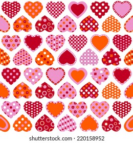 Seamless colorful and bright pattern of hearts.