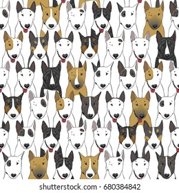 Seamless colorful bull terrier pattern