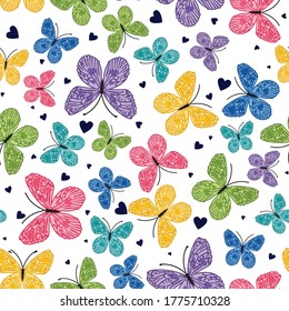 seamless   colorful butterflies pattern  on white 