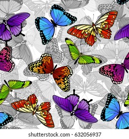 A seamless colorful butterfly background pattern