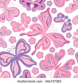 Seamless colorful butterfly pattern. Vector illustration.