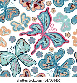 Seamless colorful butterfly pattern. Vector illustration.