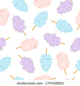 Seamless colorful candy floss pattern. Vector cotton candy sweets background.