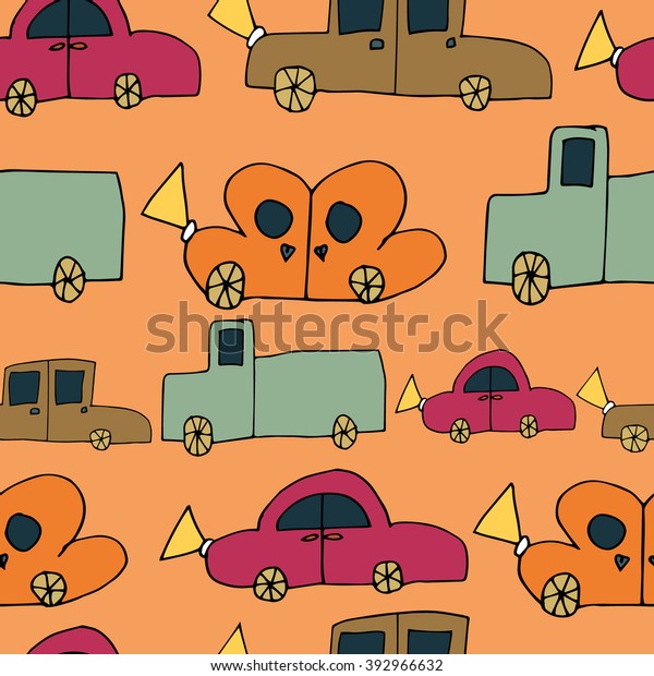 seamless\
colorful car pattern vector\
illustration