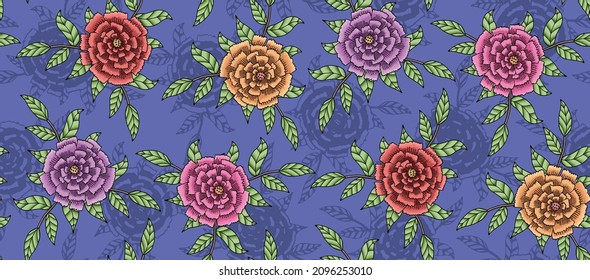 Patrón de flores de clavel sin color, fondo muy peri, tarjeta de saludo, papel de pared