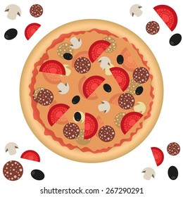 Seamless colorful cartoon big pizza vector texture