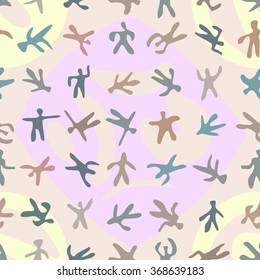seamless colorful cartoon random men on yellow and pink ornament background