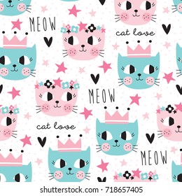 seamless colorful cat pattern vector illustration