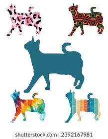 Seamless with colorful cats silhouettes 