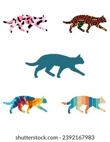 Seamless with colorful cats silhouettes 