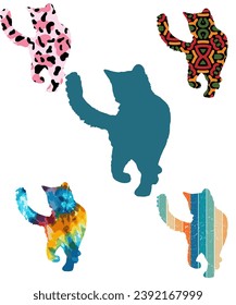 Seamless with colorful cats silhouettes 