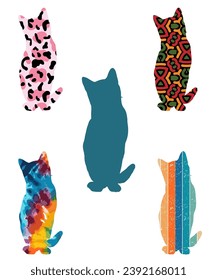 Seamless with colorful cats silhouettes 