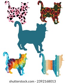 Seamless with colorful cats silhouettes 