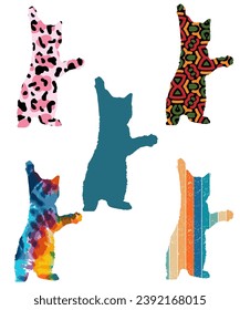 Seamless with colorful cats silhouettes 