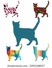 Seamless with colorful cats silhouettes 