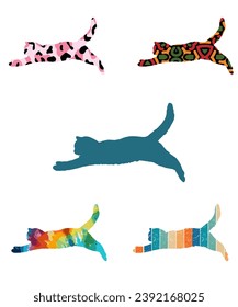 Seamless with colorful cats silhouettes 