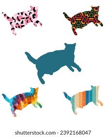 Seamless with colorful cats silhouettes 