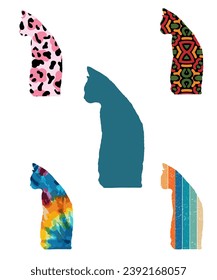 Seamless with colorful cats silhouettes 