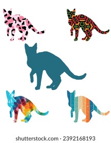 Seamless with colorful cats silhouettes 
