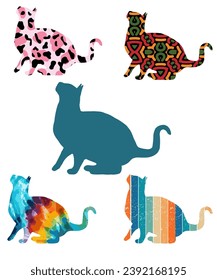 Seamless with colorful cats silhouettes 