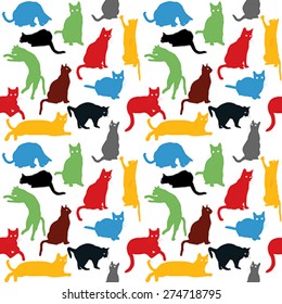 Seamless with colorful cats silhouettes, background for kids