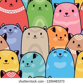 seamless colorful cats vector pattern background. cute animal pattern