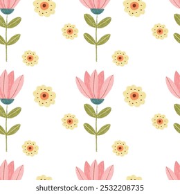 Seamless colorful charcoal doodle flowers. Hand draw illustration for printing . soft pastel flowers, perfect for textiles and decor