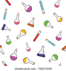 seamless colorful chemical vial vector pattern background. science pattern. chemistry background