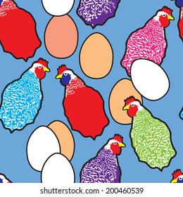 Seamless colorful chicken pattern