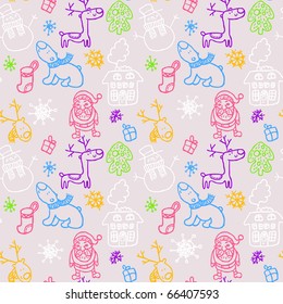 Seamless colorful christmas pattern in cartoon style