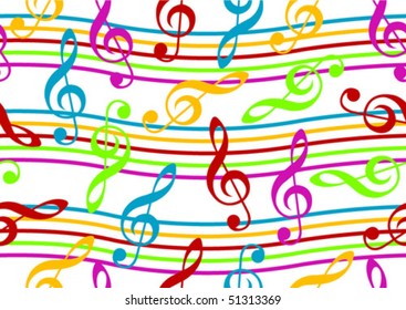seamless colorful clefs on colorful pentagram