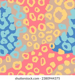 Seamless Colorful Color Artistic Panther Textile Print. Vibrant Repetitive Spring Simple Cat, Seamless Style Wallpaper. Endless White Zoo Lines Design.