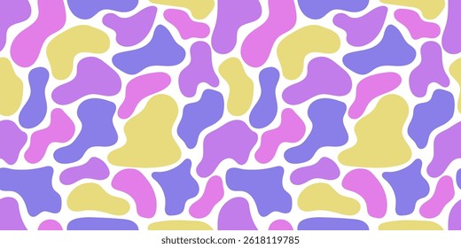 Seamless colorful cow print pattern with pink, purple, and yellow spots on transparent background. Perfect for baby designs, cute fashion, digital projects, and modern decor