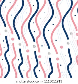 seamless colorful curl line with glitter dot   pattern on white background