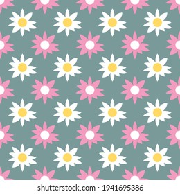 Seamless Colorful Cute Flower Pattern Background. Vector
