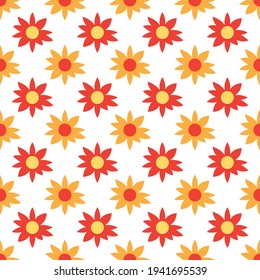 Seamless Colorful Cute Flower Pattern Background. Vector