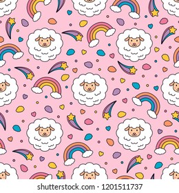 seamless colorful cute sheep vector pattern background. cute animal pattern