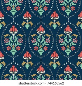 Seamless colorful damask wallpaper. Seamless vintage pattern in Victorian style . Hand drawn floral pattern. Vector illustration