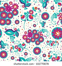 Seamless colorful decorative floral pattern on a light background