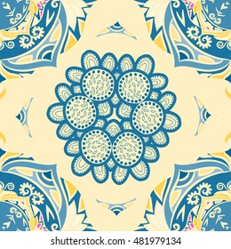 Seamless colorful decorative pattern with abstract ornaments. Vector illustration.