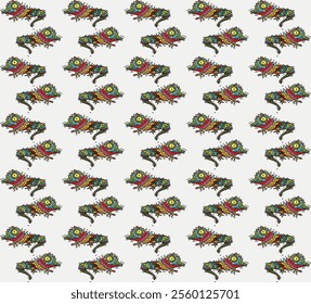 Seamless colorful decorative pattern with lizards