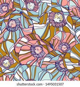 Seamless colorful design stylised flowers lush peony. The design is perfectly suitable for clothes design, children s decoration, wallpaper and backgrounds.