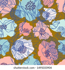 Seamless colorful design stylised flowers lush peony. The design is perfectly suitable for clothes design, children s decoration, wallpaper and backgrounds.