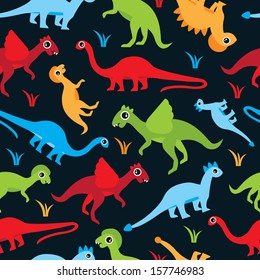 Seamless colorful dinosaur kids illustration background pattern in vector